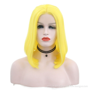 heat resistant fiber bright color yellow synthetic wig